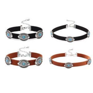 Colares Pingente Bohemia Turquesa Gargantilha Colar Pulseira De Couro Jóias Camurça Para Mulheres E Meninas Boho Estilo Gota Entrega Pendan Dh5Sf