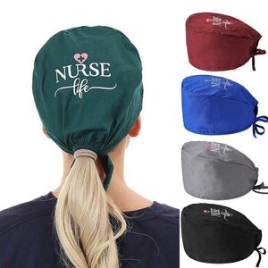 Beanie Skull Caps Carta Padrão Esfrega Chapéu Toda Moda Respirável Scrub Cap Unisex Trabalhadores de Serviços de Saúde Ajustável Nursin215n