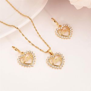 Mode Love Heart White CZ Crystal 22 K 23 K 24 K Thai Baht Fine Gold Plated Earring Pendant Halsbandsmycken Set Women260C