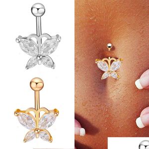 Anelli per bottoni a campana per ombelico Nuova moda Anello in zircone per ombelico in acciaio inossidabile Anelli per ombelico a farfalla per le donne Ragazze Piercing sexy Nai Dhfhk