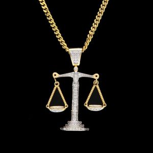 Ciondolo in scala di bilancia con zirconi ghiacciati, in argento, oro, rame, materiale, collana hip hop da uomo, catena 214 g