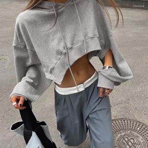 Hoodies femininos omsj 2023 moda outono sweatshirts feminino sexy sólido super-curto topos streetwear casual solto manga longa pullovers