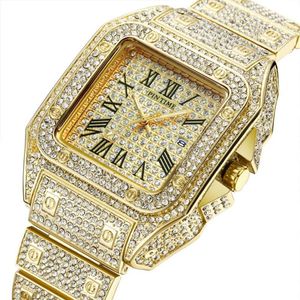 PINTIME HIP HOP Men Watch Luxury Brand Diamond Iced Out Watch Men Gold Calendar Male Quartz Wristwatch relogio masculino reloj hom257D