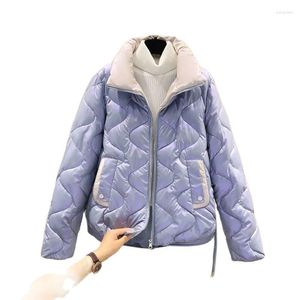 Women's Trench Coats Winter 2023 Glossy Down Cotton-Padded Jacket For Fashion Loose Stand Collar Thickened Temperament Zipper Coat