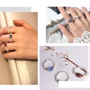 Rings Korean Elegant Retro Shell Pearl Ring Handmade Natural Stone Personalized Index Finger Sweet Girl Jewelry Drop Delivery Dhm4T