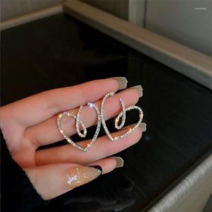 Stud Earrings 925 Silver Needle Korean Cute Heart Fashion Shiny Geometric Metal For Women Girls