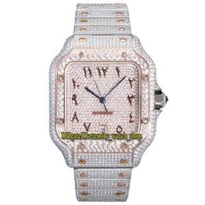 2022 TWF GA0018 Paved Diamonds ETA A2824 Automatic Mens Watch Fully Iced Out Diamond Two Tone Rose Gold Arabic Dial Quick Switch S230o