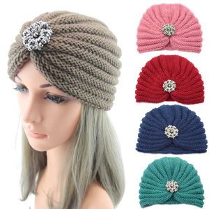 New Women Bohemian Style Warm Spring Autumn Knitted Cap Fashion Boho Soft Hair Accessories Turban Solid Color Female Muslim Hat