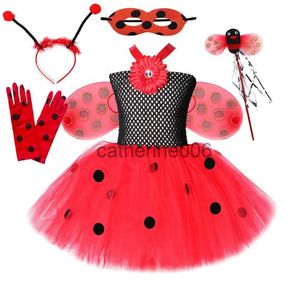 Occasioni speciali Macchie Lady Beetle Costumi da fata per ragazze Bambini Vestito tutu di Halloween con ali Set Abiti da compleanno principessa girasole Abiti x1004