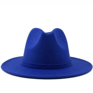 Lusso- Uomo Donna Stile Fedora Feltro Nero Jazz Dress Cappelli British Brim Trilby Party Cappello formale Berretto di lana Giallo Wide Panama 56-58-6238I