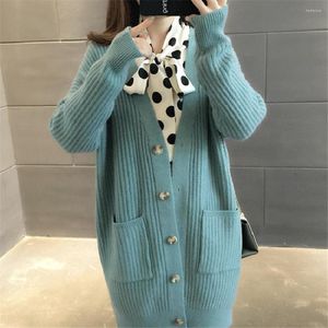 Malhas femininas malhas jaqueta grossa outono oversized solto estilo coreano único breasted inverno cardigan camisola ropa mujer 2023