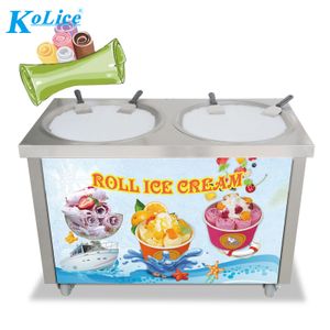 EU USA KOLICE FREE SHIPMENT kitchen quality double round 55CM pan instant stir fried ice cream roll machine