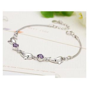 Charmarmband Sier Chain for Women Party Cute Dolphin Armband Bangle Luxury Crystal CZ smycken gåvor Drop Delivery DHH72