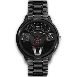 2022 New Luxury Men Metal Custom Car Steering Wheel Speedometer Stainls Steel Band Car Wheel Quartz Watch2979