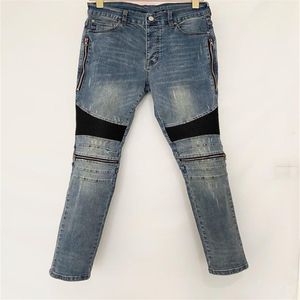 Designer di lusso Jeans da uomo Pantaloni lunghi Cerniera skinny Ginocchio blu nero Pelle di incantesimo Distruggi la trapunta Jeans moda con buco strappato Uomo D262I