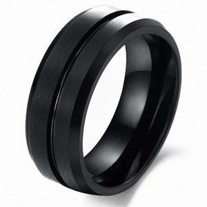 8mm Black Tungsten Ring Men's Charm Wedding Band Polished Edge Matt Borsted Finish Center Engagement Statement Jewelry238C