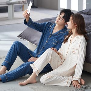 Mäns Sleepwear 2023 Autumn Par Pyjamas sätter män Leisure Cotton Printed Long Sleeve Women Homewear Pijama Homme Mujer Freeship