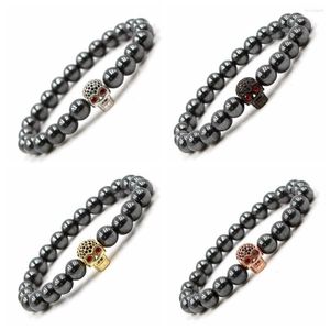 Strand CZ Strass Teschio Ematite Magnetica Guarigione Pietra di Reiking Bracciale Frineship Braccialetti per Donna Uomo Braccialetti di Potenza