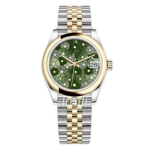Damowe zegarek mechaniczny 31 mm Watches Zielony Kwiat Sliver Złote Strap ze stali nierdzewnej 200q
