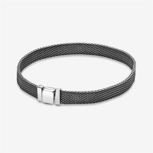 100 % 925er Sterlingsilber, schwarzes Reflexions-Mesh-Armband, passend für authentische europäische Baumel-Charms für Damen, Mode, DIY-Schmuck, Accessor321Q