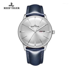 Wristwatches 2021 Reef Tiger RT Dress Watches For Men Blue Leather Band Convex Lens White Dial Automatic RGA82381220Z