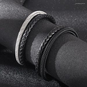 Браслеты-подвески из нержавеющей стали, двухниточный кожаный браслет для мужчин с магнитной застежкой, ювелирные изделия в стиле хип-хоп, подарок для мальчика