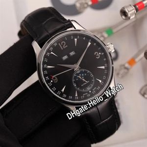 New Master Control Perpetual Calendar q143847a 143847a Moon Phase Automatic Mens Watch Steel Case Black Dial Leather Watches Hello256H