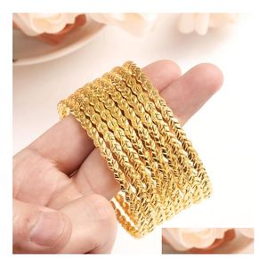 Charm Bracelets 8Pcs 68Mm Diameter Big Women Dubai India Girls Bangle 24K Gold Color Bracelet African Arabicethiopian Bride Drop Deliv Dh1Xs