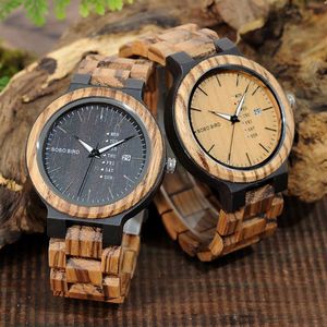 Bobo bird relógio masculino de marca original, calendário completo, pulseiras de madeira de quartzo, relógio de luxo chinês para homens 2251
