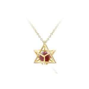 Pendant Necklaces Sevenstonejewelry Natural Crystal Stone Openwork Fashion Anise Star Necklace Gold 3D Geometric Stars With Dhgarden Dhond