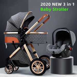 Luxury Stroller 3 in 1 High landscape Baby Cart Can Sit and Lie Pushchair Cradel Infant Carrier1224h
