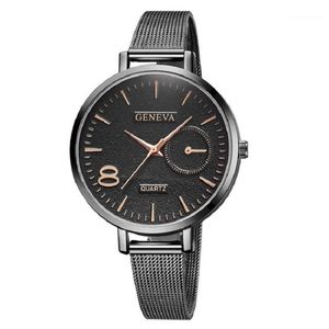 Armbandsur Genève Quartz Rostfritt stål Kar Titta på kvinnor Kvinnor Klockor Enkla kvinnliga klockor Damer Watch1280w