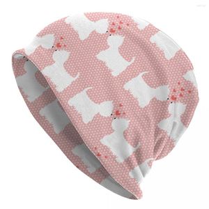 Basker Pink Westie West Highland Terrier Cap Dog Hip Hop Vuxen skidskallar, mössor Hattar Spring Warm Dual-användningsbonnet stickad hatt