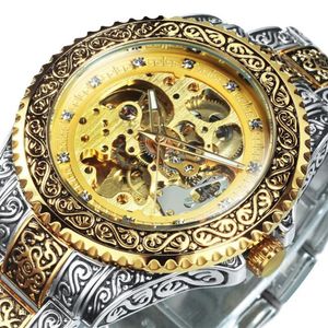 Mens Watches Top Hand Engraving Mechanical Man Watch Automatic Gold Skeleton 2021 Fashion Relogio Wristwatches242Q