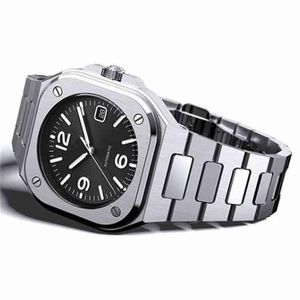 Bell Ross 남자 프리미엄 클래식 스퀘어 쿼츠 럭셔리 데이트 스틸 밴드 Montre Homme Watch Relogio Masculino354t