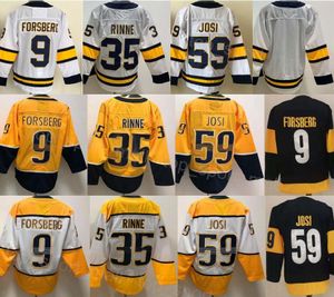 Maglia da uomo Hockey 59 Roman Josi 35 Pekka Rinne 9 Filip Forsberg Centennial Classic Stadium Series Reverse Retro Blu navy Giallo Bianco Ricamo e cucito della squadra