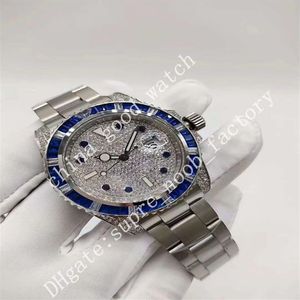 Men Watches Factory Blue Green Diamond Bezel Classic 40 mm 2813 Automatic Movement Diamond Strap Christmas Gift Wristwatches 212I