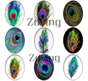 Zdying Whole 1825mm Oval Shape Glass Cabochon Peacock Feather Dome Beads DIY Jewelry Making Findings 10pcslot5271596