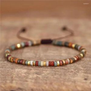 Strand 2x4 Kamień naturalny koraliki dystansowe Bransoletka Picasso Jasper Tiger Eye Labradoryt Rhodochroste Braid for Women Men Jewelry