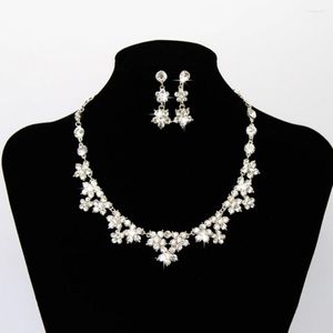 Necklace Earrings Set Luxury Bridal Jewelry Shiny Rhinestone Cute Flower Crown Wholesale For Wedding Party