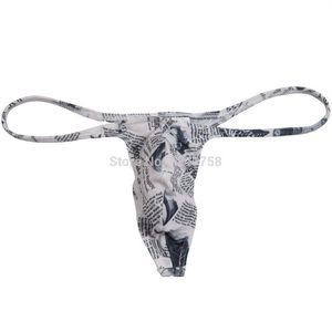 Sexy Men's Newspaper Micro Thong Underwear Male Penis Pouch String Tangas Guy T-Back298s