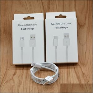 Cavi per telefoni cellulari Ricarica tipo C Caricabatterie per sincronizzazione dati USB Micro USB-C ad alta velocità da 1 M Bianco 3Ft 2.1A Consegna a goccia Accessori per telefoni Dhjrs