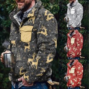 Men's Hoodies Christmas Snowflake Pattern Button Front Pullover Jacket Novel Sports Shirt Pocket Hooded And Sweater Cute Slipper Dark