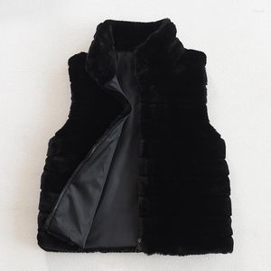 Women's Fur Women Solid Color Loose Cardigan Zipper Waistcoat 2023 Autumn Winter Faux Vest Coat Stand Collar Sleeveless