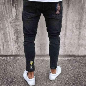 Jeans skinny neri Skull Biker Jeans da uomo Homme Slim Fit Distintivo di personalità Patchwork Denim Hip Hop Hip Street per uomo270j