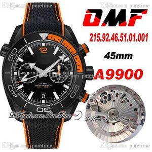 OMF CAL A9900 Automatisk kronograf MENS Titta på PVD -stål Black Orange Sandblasted Bezel och Dial Nylon Rubber Strap 215 92 46 51 0259n