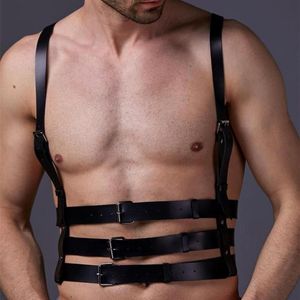 Set di reggiseni Imbracatura in pelle Cintura sottile per spalla per uomo Sexy Fetish Petto BDSM Bondage Muscolo regolabile O-Ring Fibbie Goth Punk Sus285b