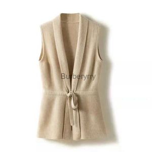 Kvinnors tröjor Hot Selling Cashmere Vest Kvinnors V-ringning Fast färg ärmlös stickad Cardigan Women's Sweater Lossa All-Match 100% Pure Wooll231004