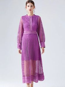 Temel Sıradan Elbiseler Yeni Moda Bahar Sonbahar Kadın Dantel Boş Düzeni Out Fener Kollu Elbise Kadınlar Out Mizaç Mizaç Pist Uzun Elbise 2024