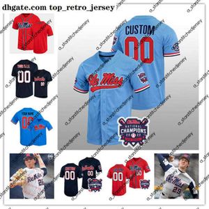 College Baseball indossa maglie personalizzate Ole Miss Rebels 2022 Champions Baseball Jacob Gonzalez Dylan DeLucia Hayden Dunhurst Peyton Chatagnier Rebels Jersey